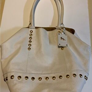 Elegant  EMMA FOX White Leather Tote Bag with Gold Accents